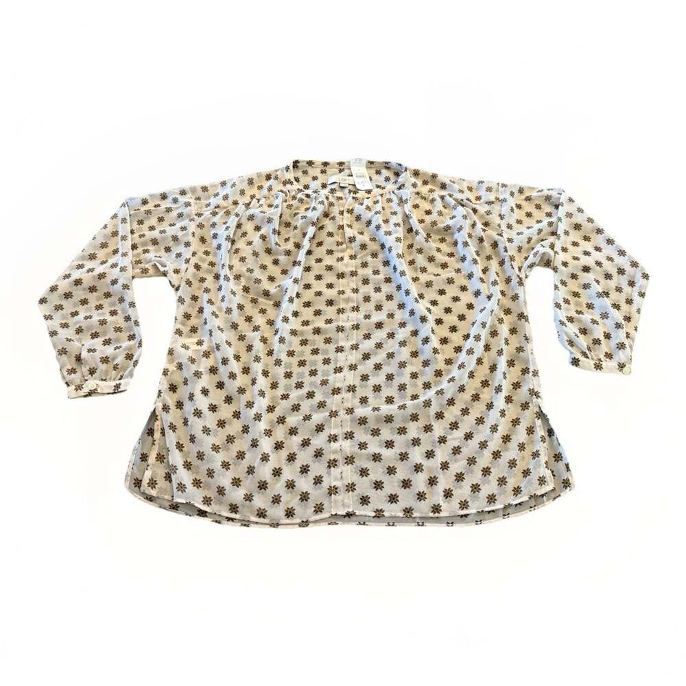 LOFT Womens Beige Flower Pattern Long Sleeve Blouse Shirt Size S SMALL NWT NEW